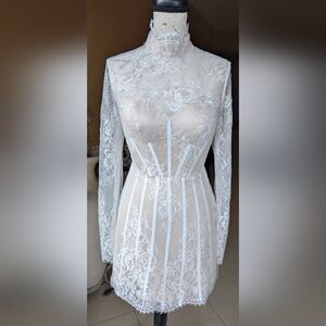 Elegant White Lace Corset Mini Dress Size 4 Small